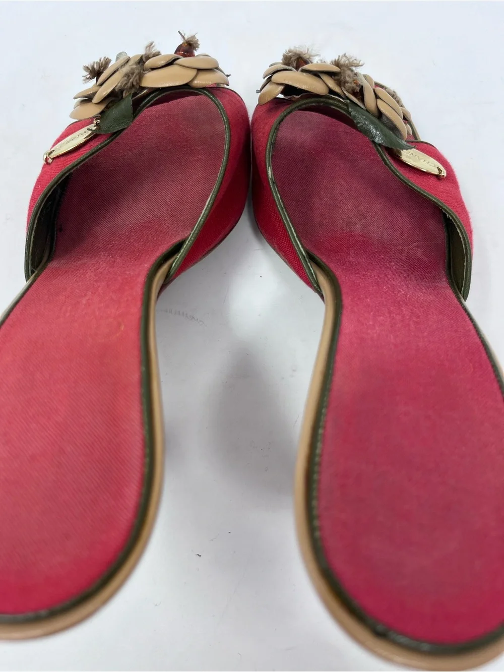 Vintage Chanel Camellia Mule Heel Sandal Red Canvas Chanel Logo Y2K size 36.5